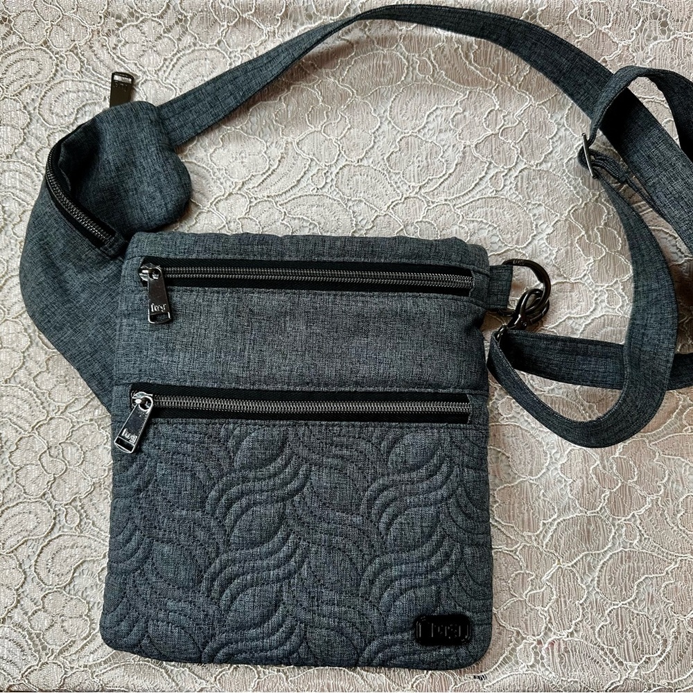 Lug Gray Quilted Crossbody Bag with Adjustable Strap